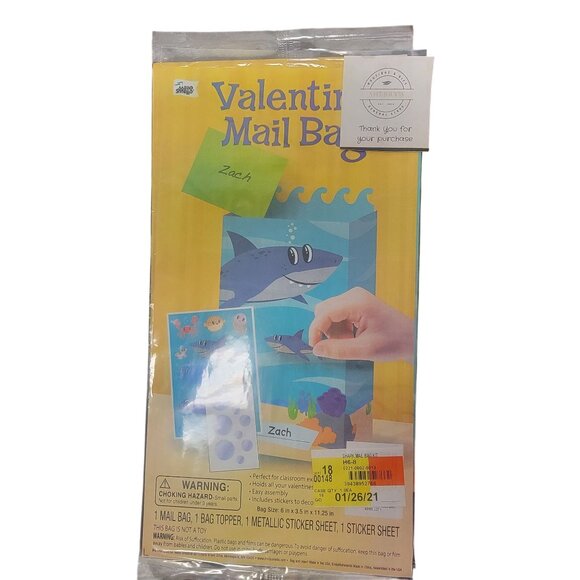 Shark-Themed Valentines Day Mail Bag Kit With Stickers & Bag Topper - Picture 7 of 8